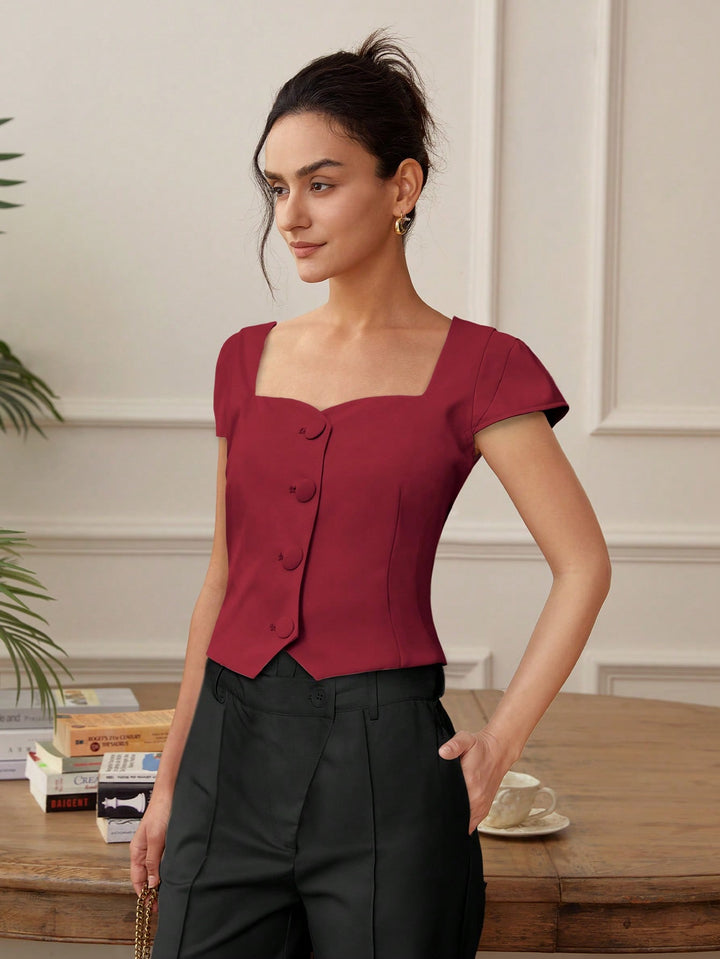 Red Front Button  Top