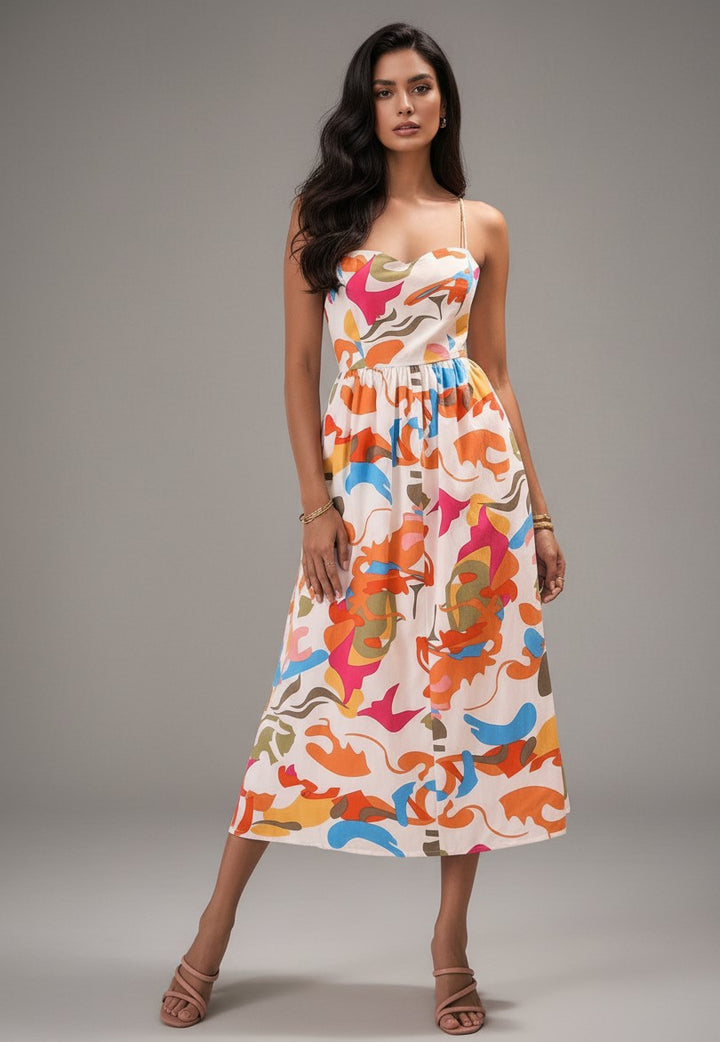 Orange Sleeveless Printed Dress
