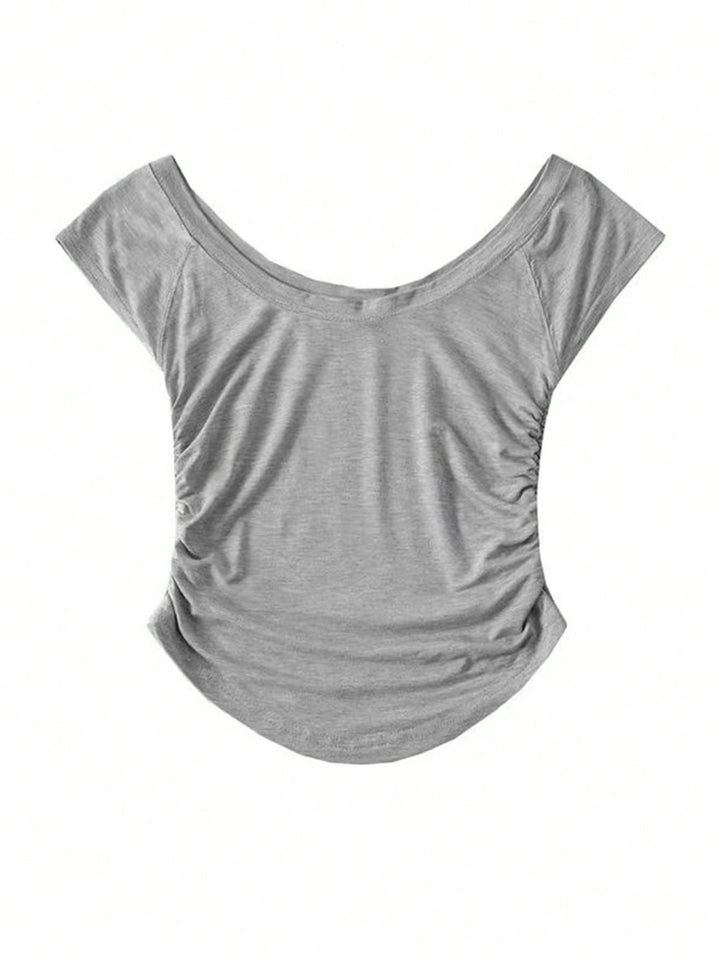 Grey Round Neck Short Sleeve Top