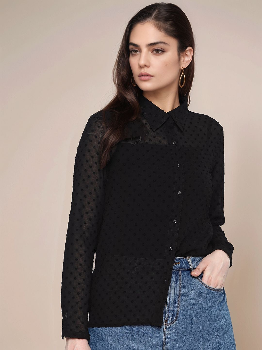 Black Full Sleeve Front Buttoned Shirt