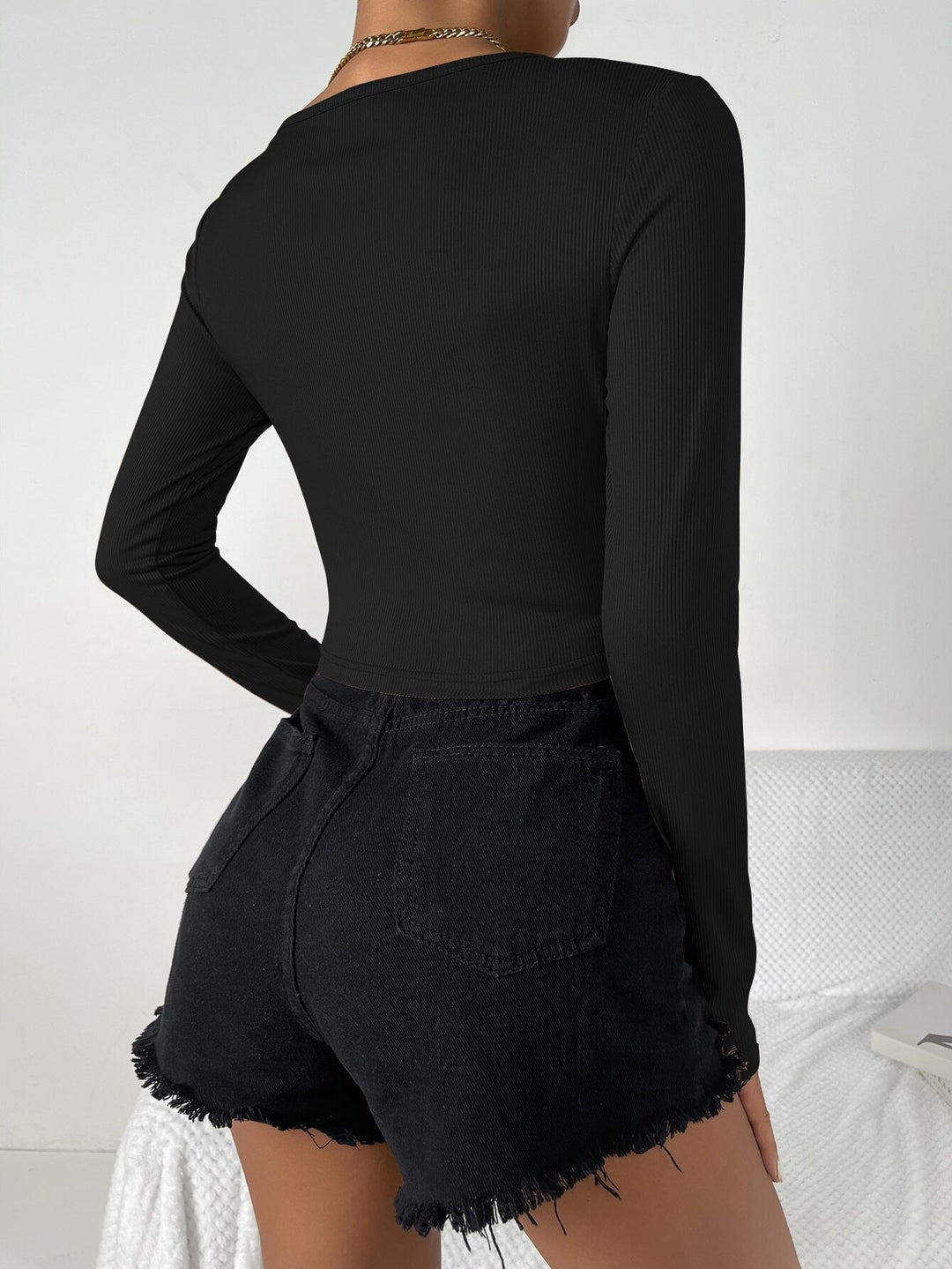 Black V-Necked Knotted Top