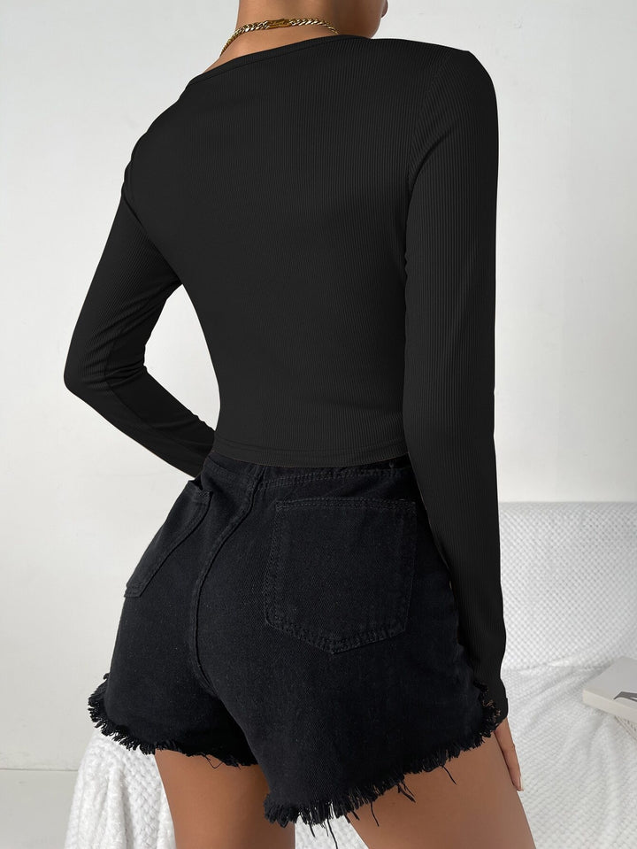 Black V-Necked Knotted Top