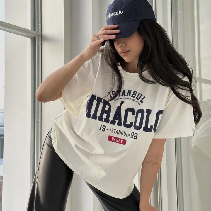 White Graphic Printed Oversized T-Shirt
