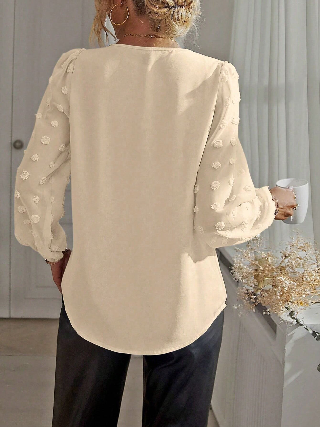 White Textured Fabric Full Sleeves Top