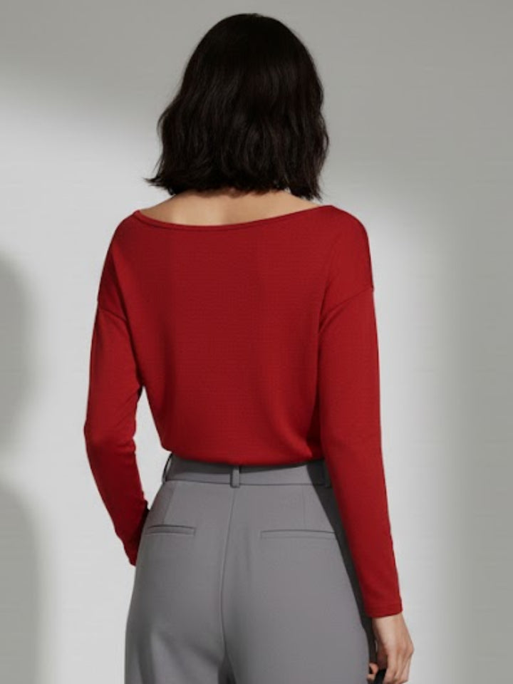 Red Off-Shoulder Solid Basic Sweater
