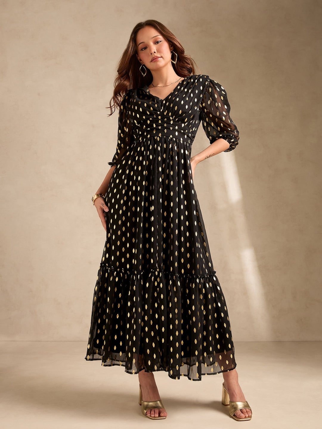 Black Evening Sinched Waist Tiered Dress