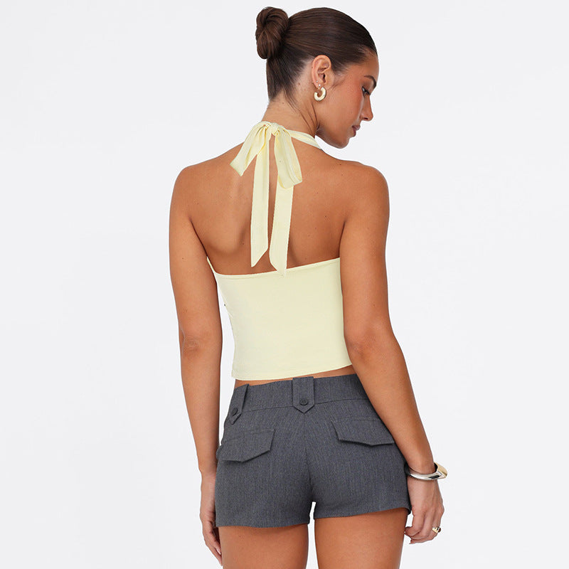 Yellow Halter Neck Solid Tank