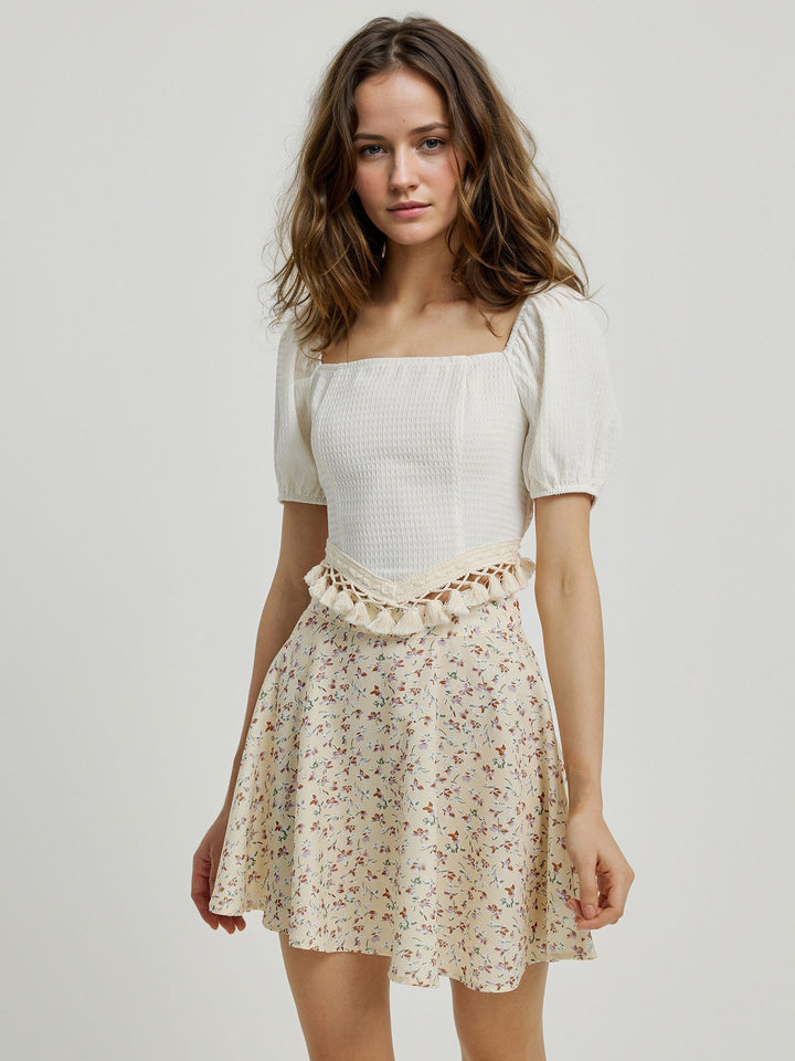 Beige Tassle Detail Cropped Top