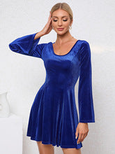 Blue Scoop Neck Skater Velour Dress
