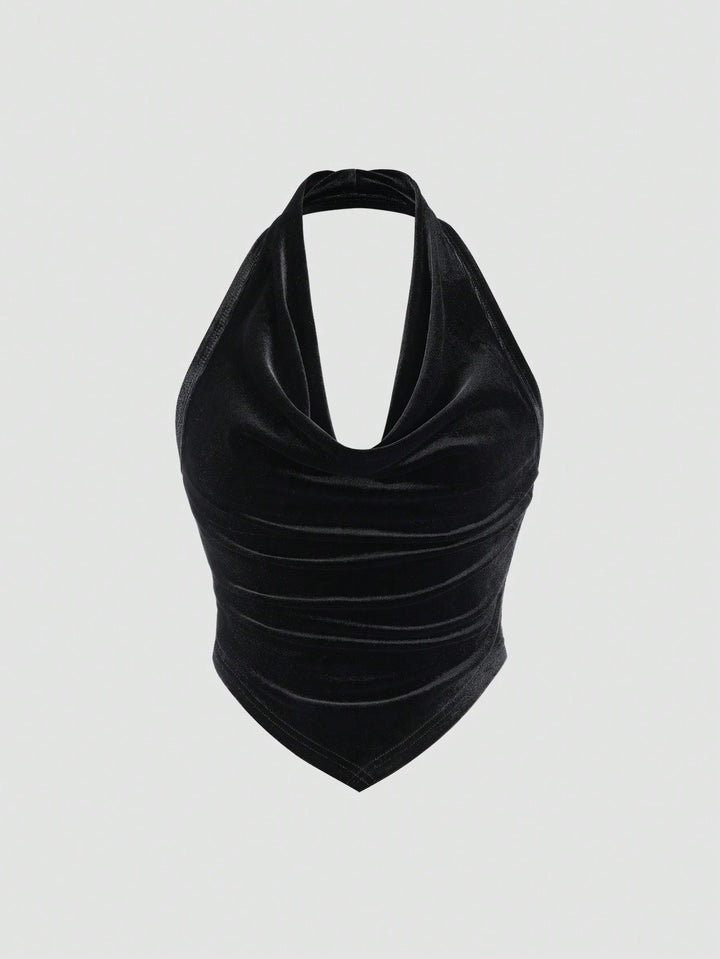 Black Cowl Neck Asymmetrical Top