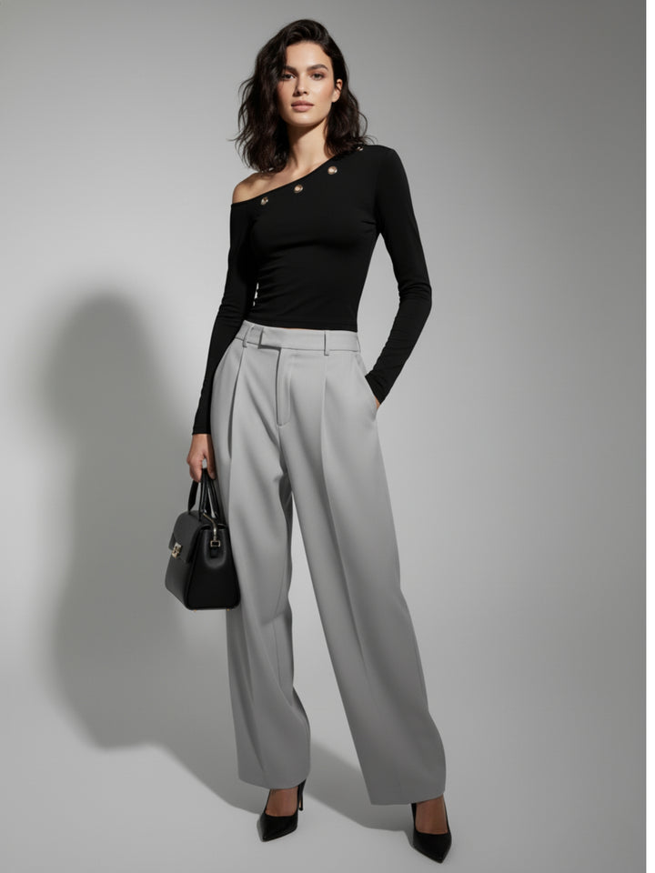 Black One-Shoulder With Metal Eyelet Detail Knit Top