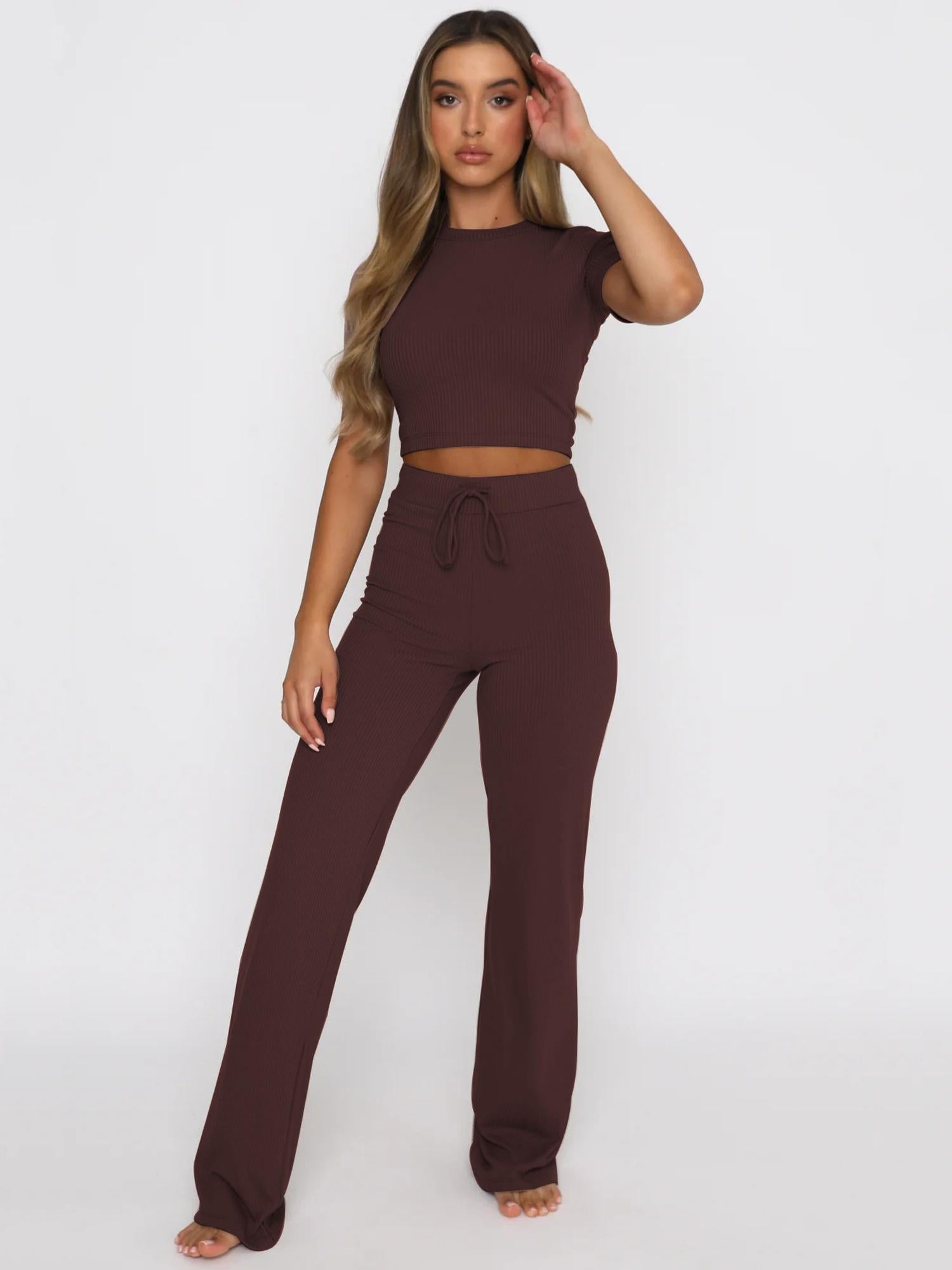 Brown Ribbed Co-Ord Set