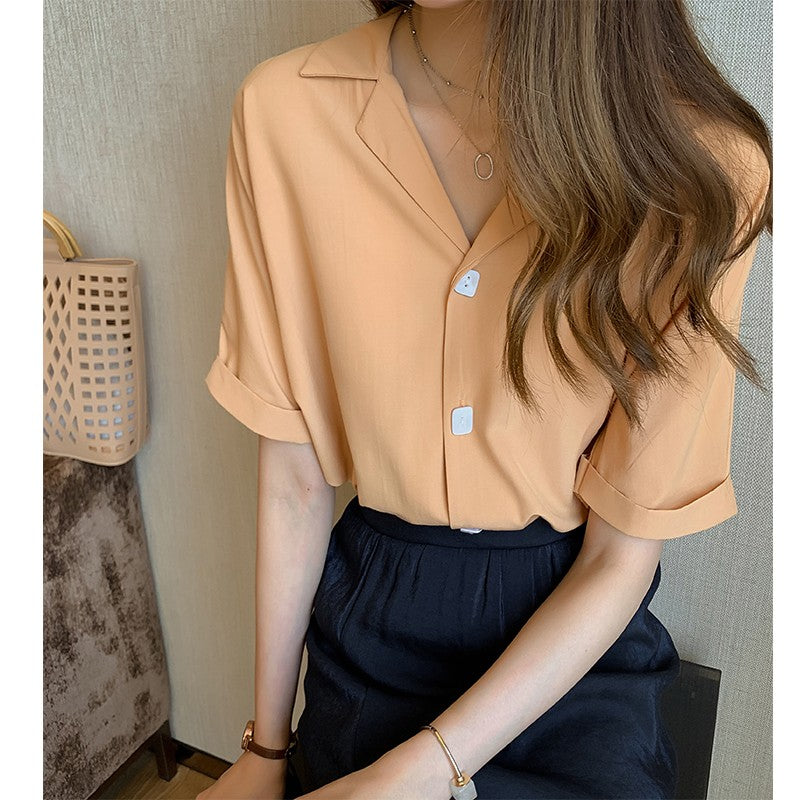 Orange Fold Up Sleeve Solid Shirt