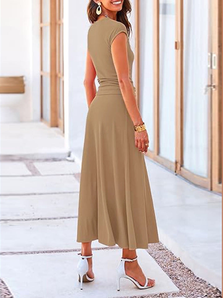 Beige Round Neck Top & Skirt Co-Ord Set
