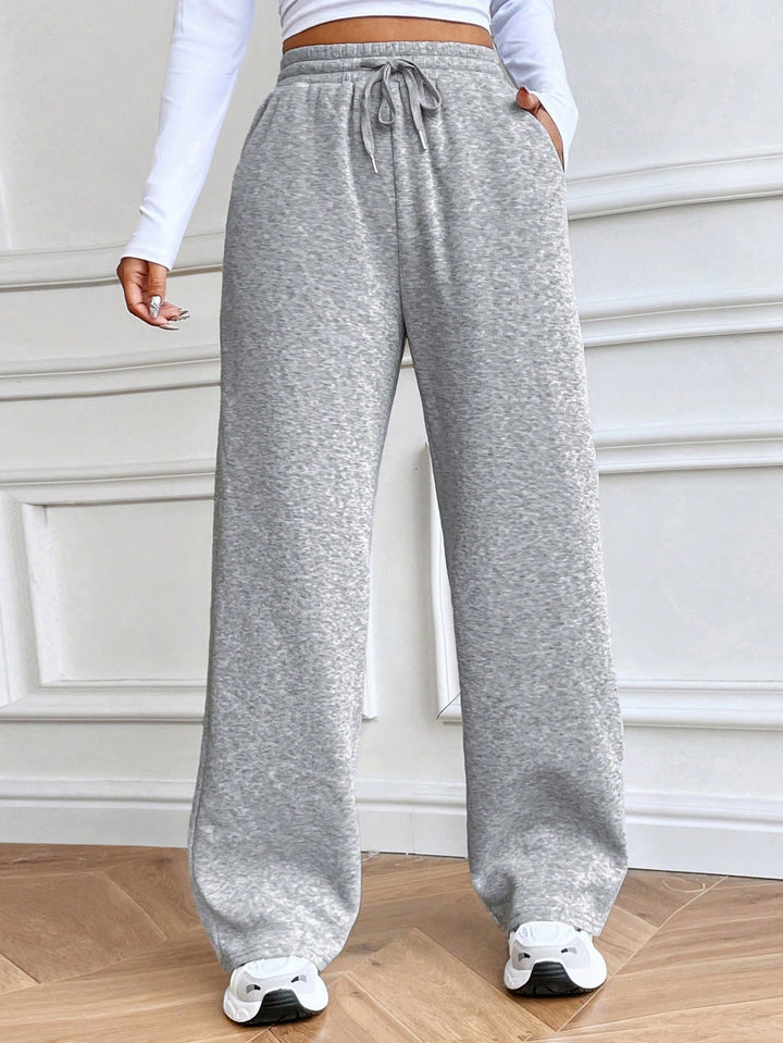 Grey Solid Basic Wide Leg Sweatpants