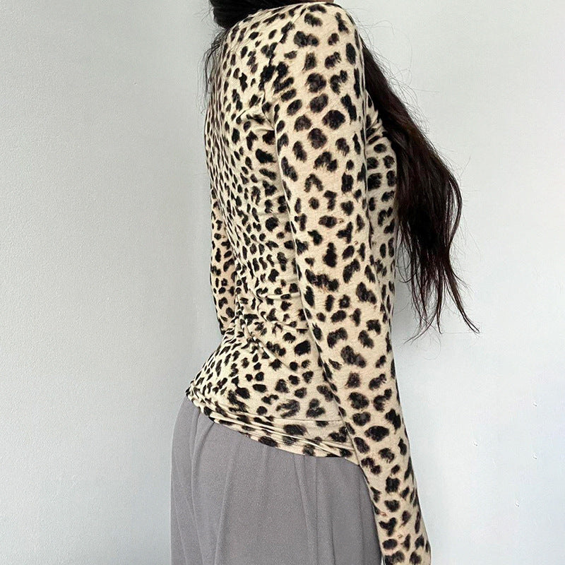Beige Animal Print Full Sleeves Top