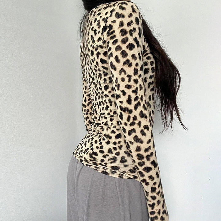 Beige Animal Print Full Sleeves Top