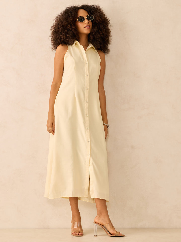 Beige Collar Neck Maxi Dress