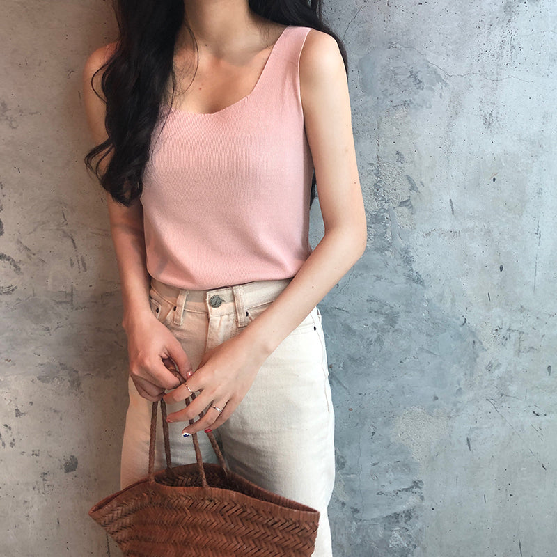 Pink Sleeveless Basic Tank Top