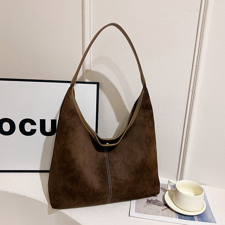 Brown Smooth Crescent Zip-Up Hobo