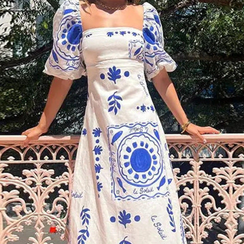 White Square Neck Fit And Flare With Hem Ruffle Maxi Dress