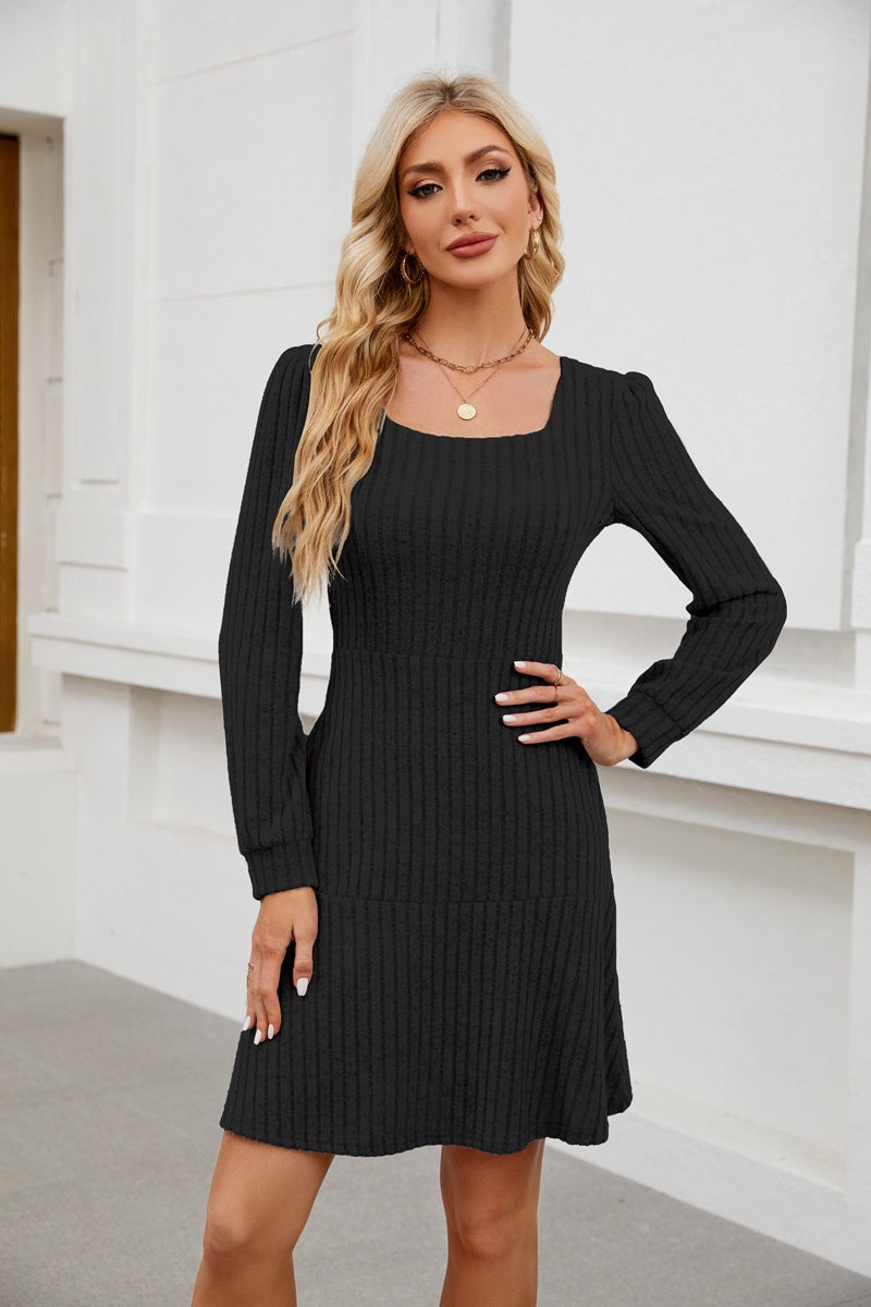 Black Wide Spaced Rib Mini Dress