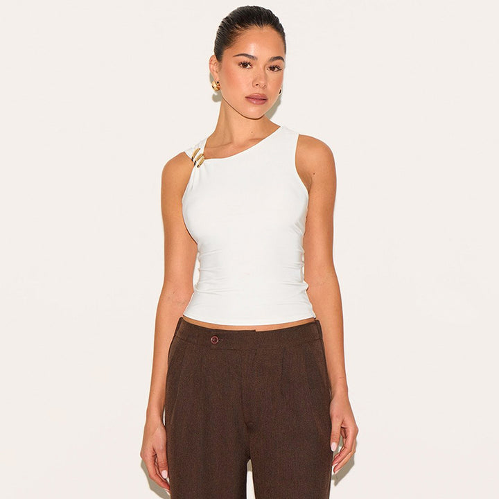 White One-Shoulder Fitted Tank