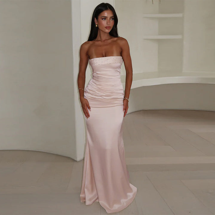 Apricot Off Shoulder With Gathered Waist Maxi Dress