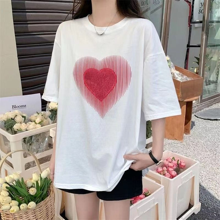 White Heart Chest Print Graphic Tshirt