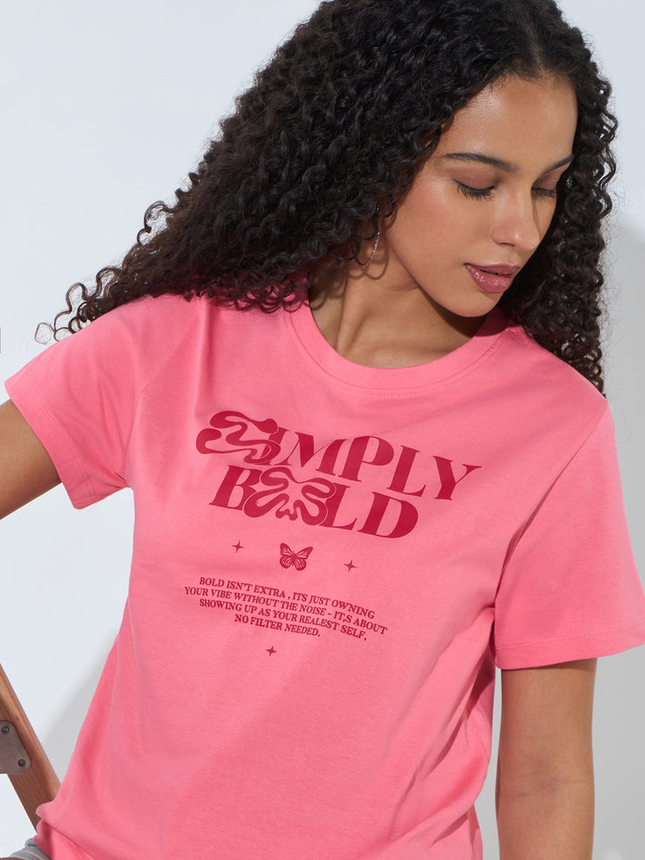 Pink Short Sleeves Crew Neck T-Shirt