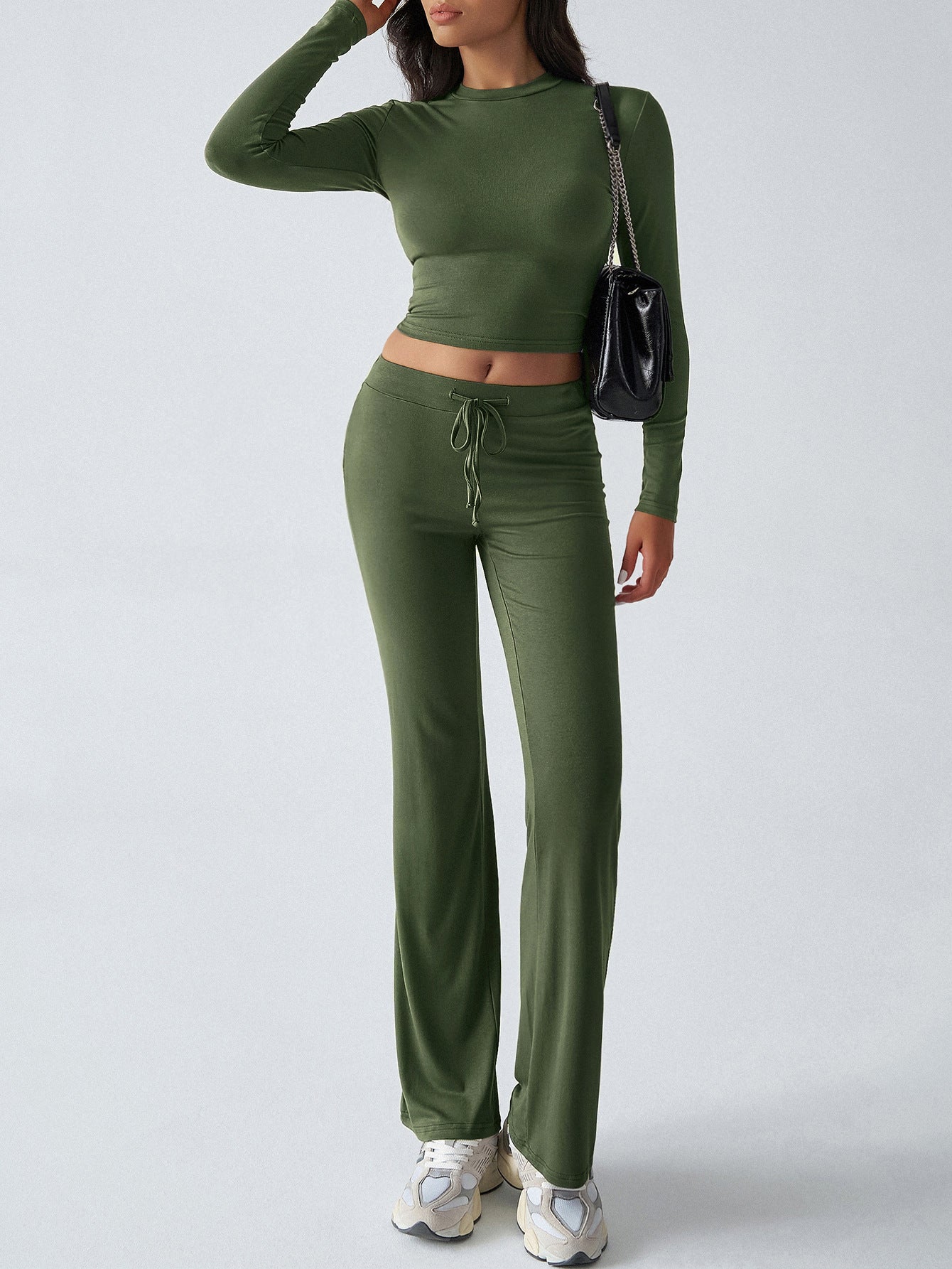 Olive Solid Fitted Top And Pant Co-Ord Set