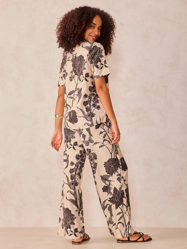 Off White Floral Printed Top And Pants Co Ord Set