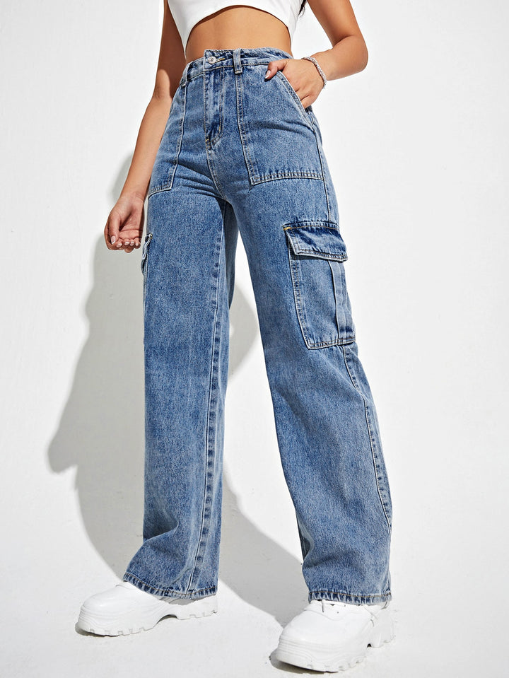 Blue Cargo Pocket Detailed Jeans