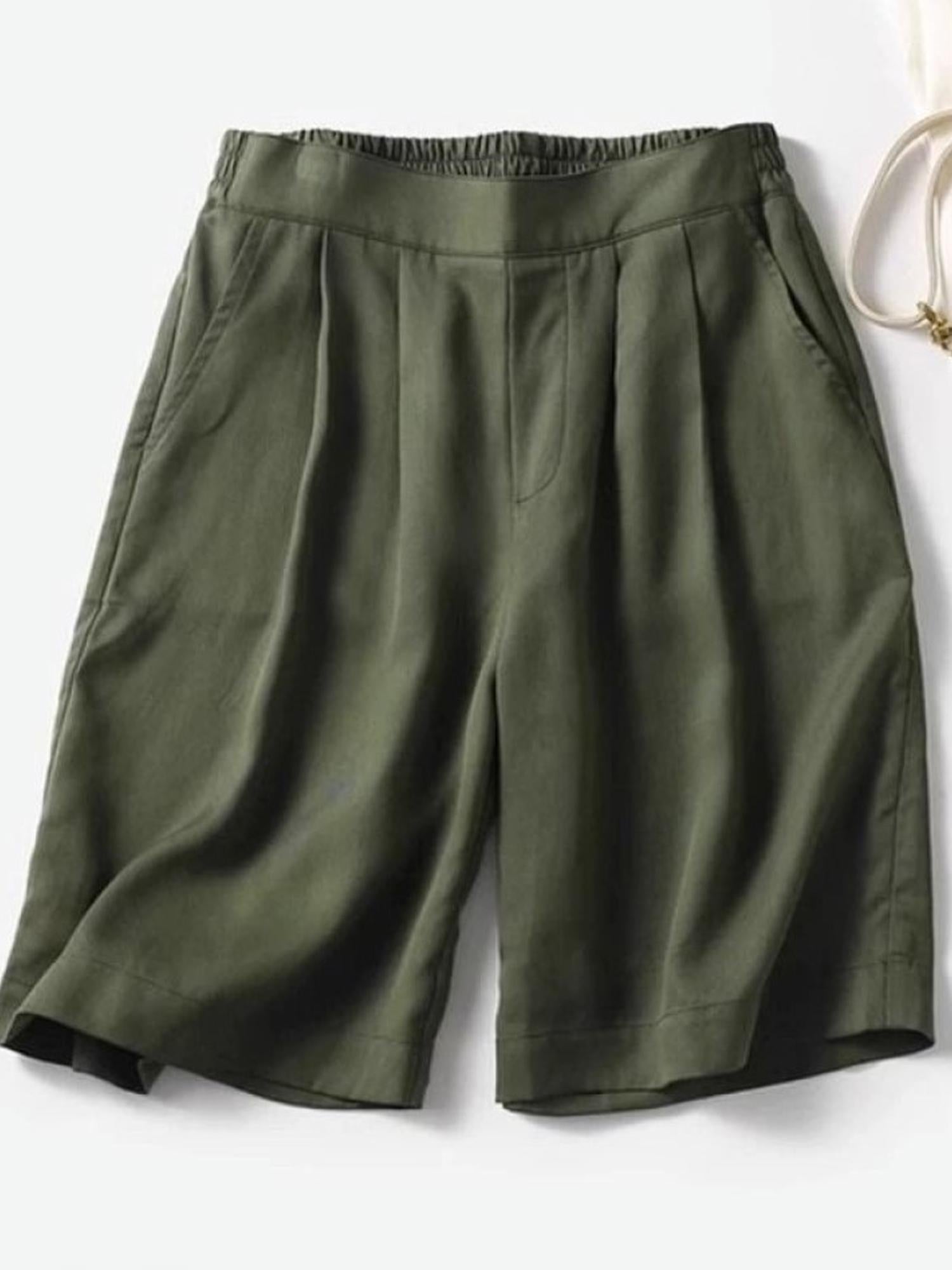 Olive Elasticated Pleated Shorts