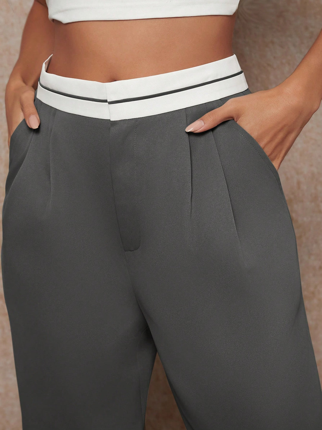 Grey Contrast Waitsband Trousers