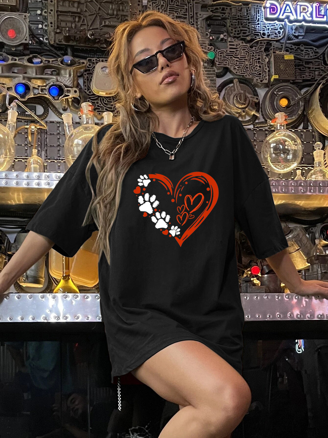 Black Heart Graphic Chest Print T Shirt