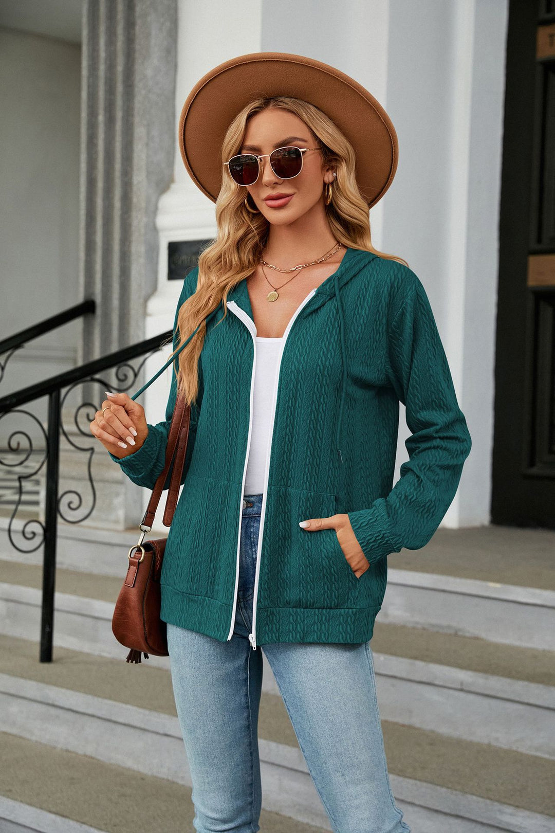Dark Green Full Sleeves Front Zip Hooded Jackets