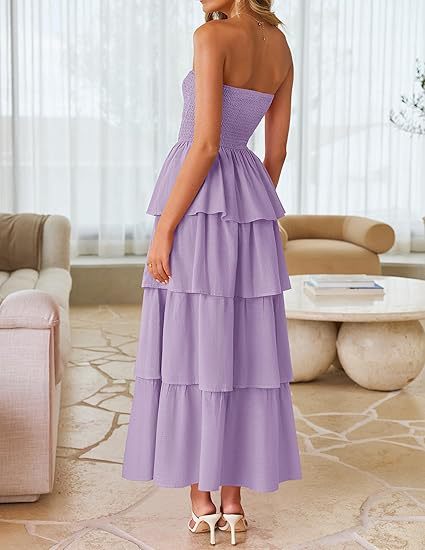 Purple Tube Smoked Dress With Ruffled Layers