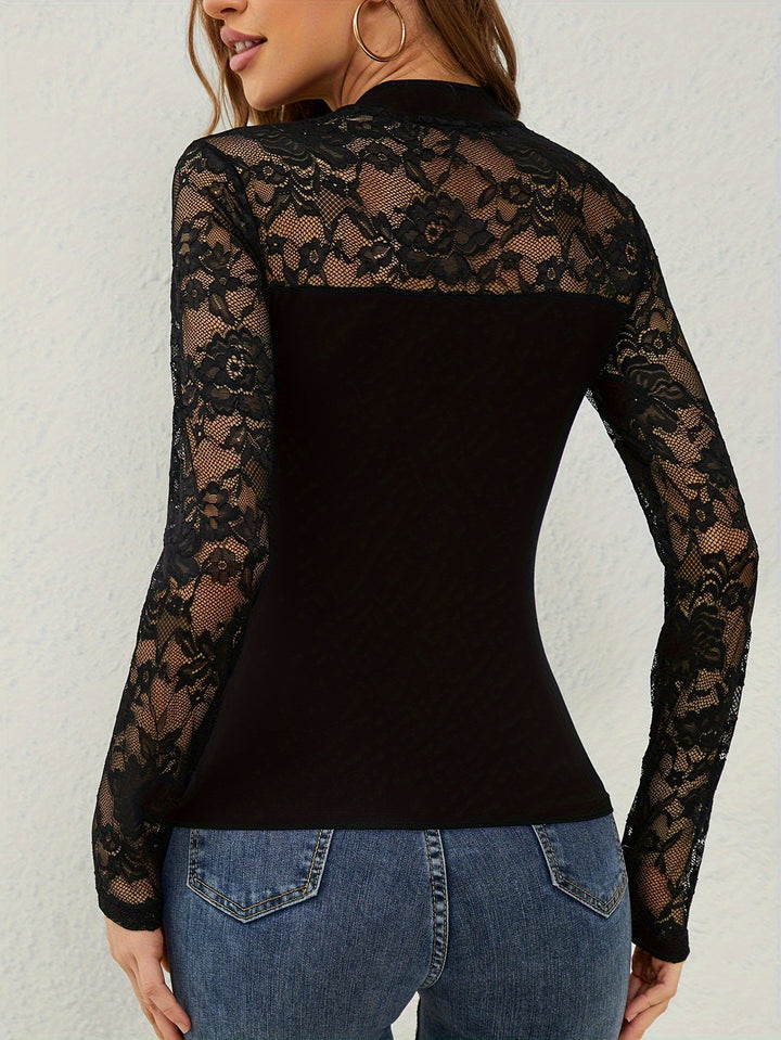 Black Mesh Full Sleeve High Neck Top