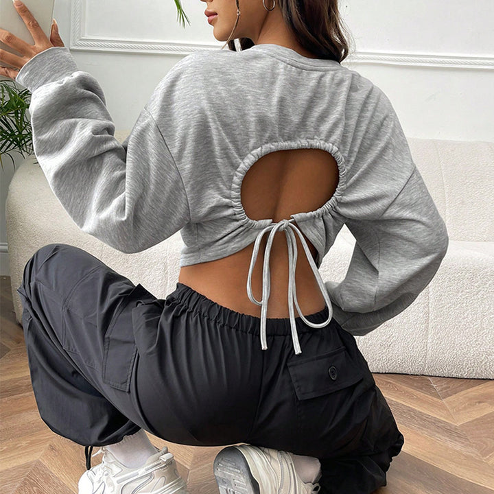 Grey Solid Crop Sweatshirt