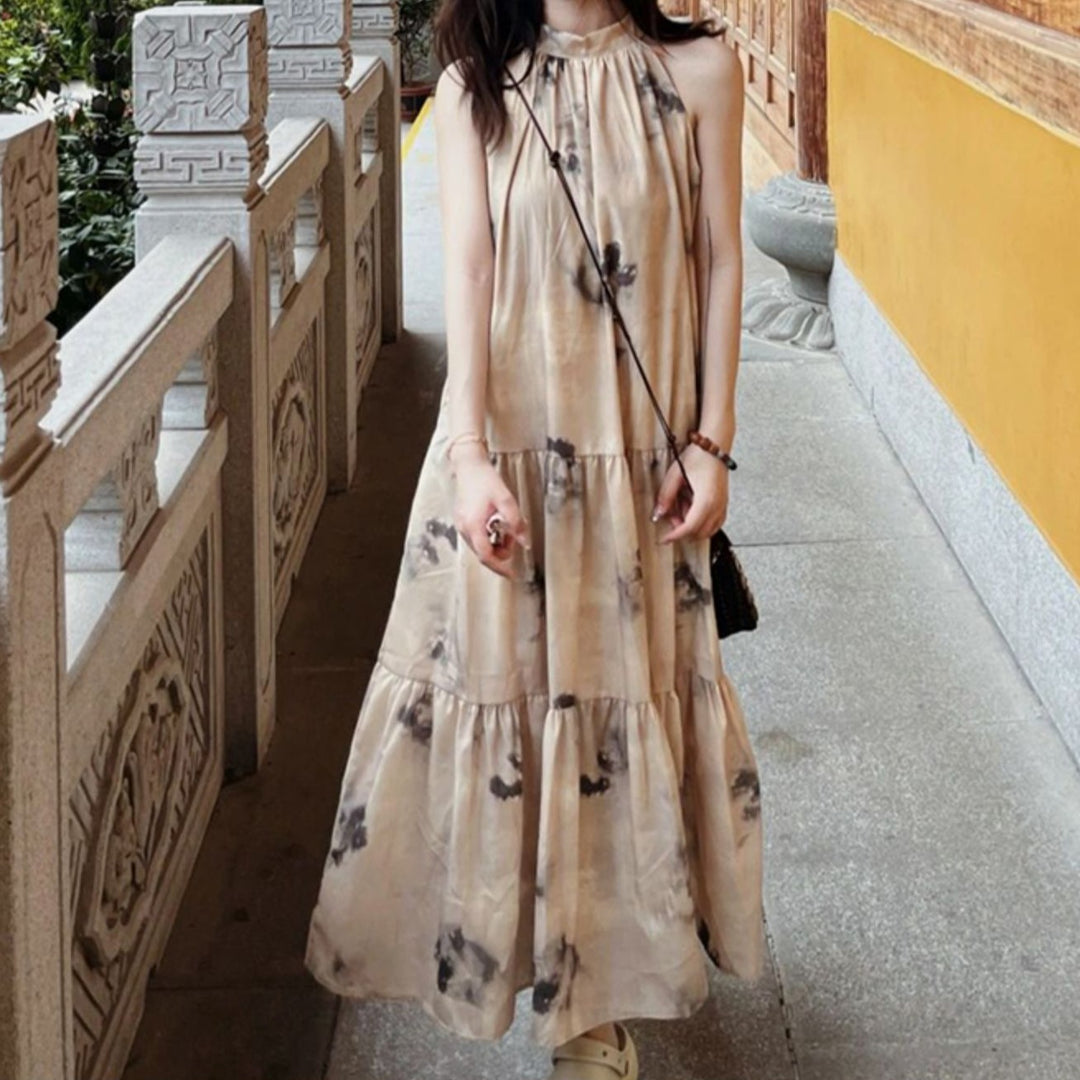 chinese dress ladies Beige A-Line Tulle Beading Long Prom Dress, Beige Formal Dress US 16 / Beige main image 1