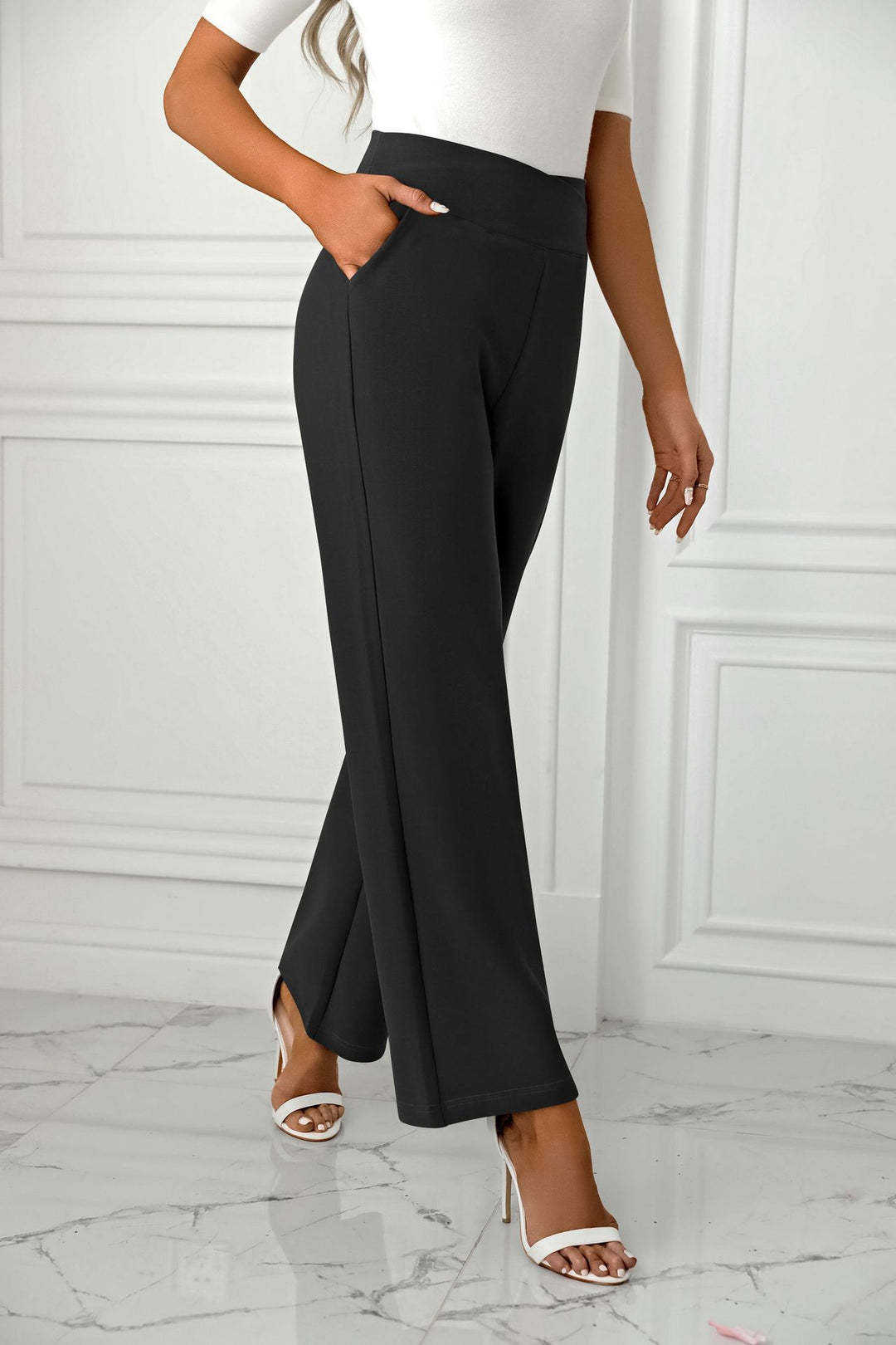 Black Straight Fit Elasticated Pant