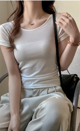 Off-White Wide Neck Solid T-Shirt