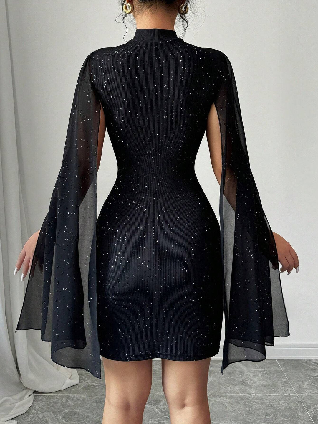 Black Cut Sleeve Mini Dress