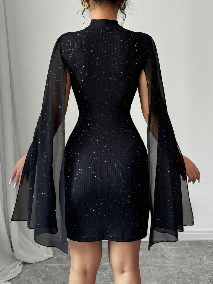 Black Cut Sleeve Mini Dress