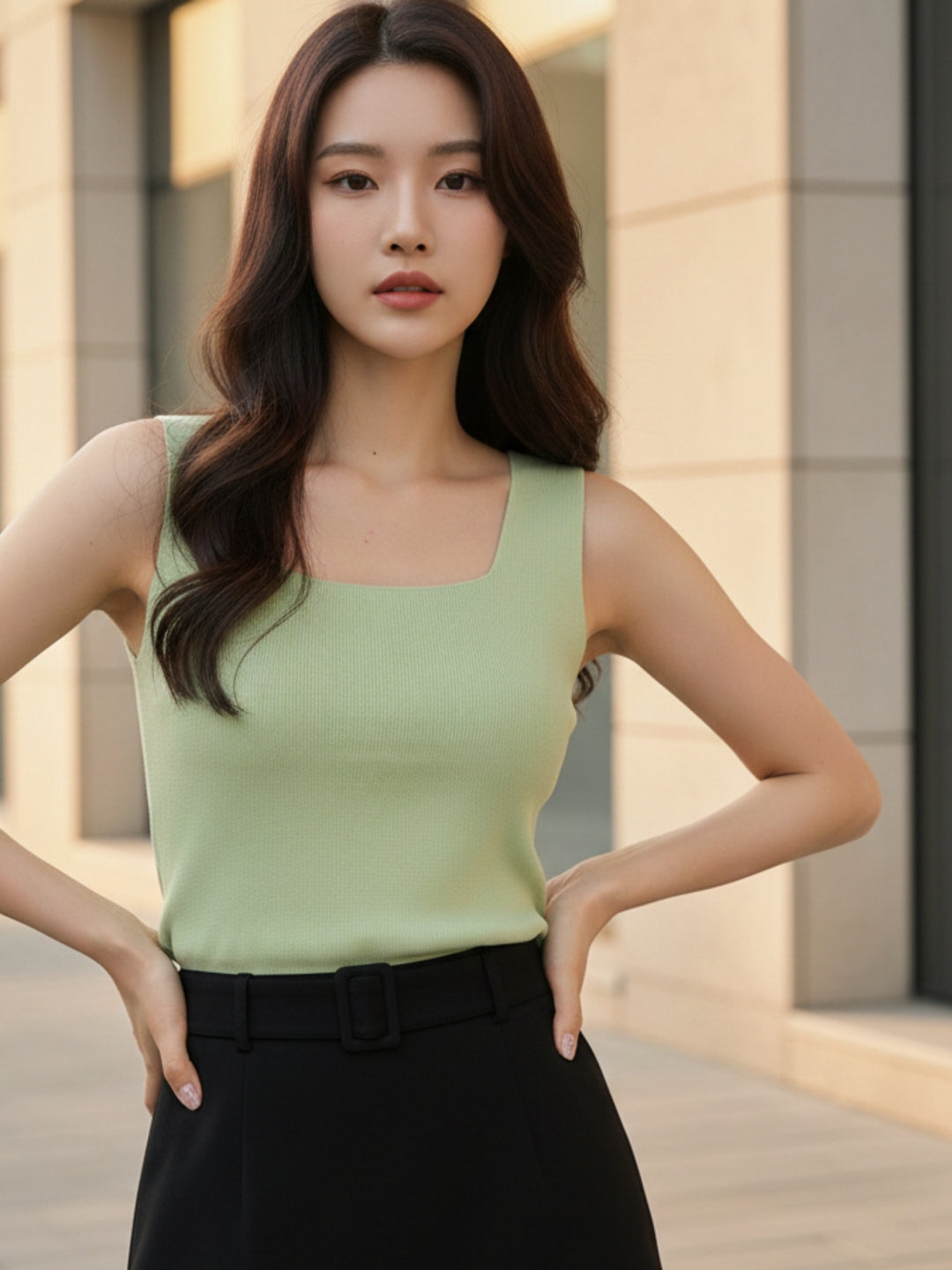 Light Green Sleeveless Basic Tank Top