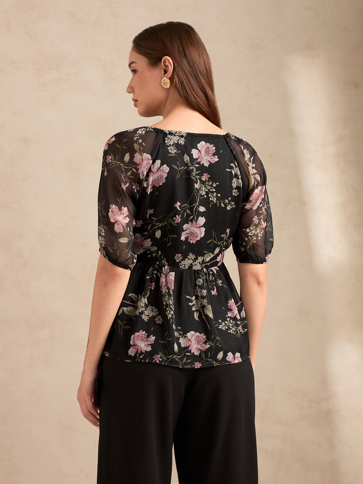 Black Floral Printed Blouse