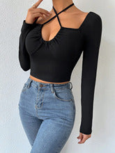 Black Criss Cross Strappy Detail Full Sleeve Top