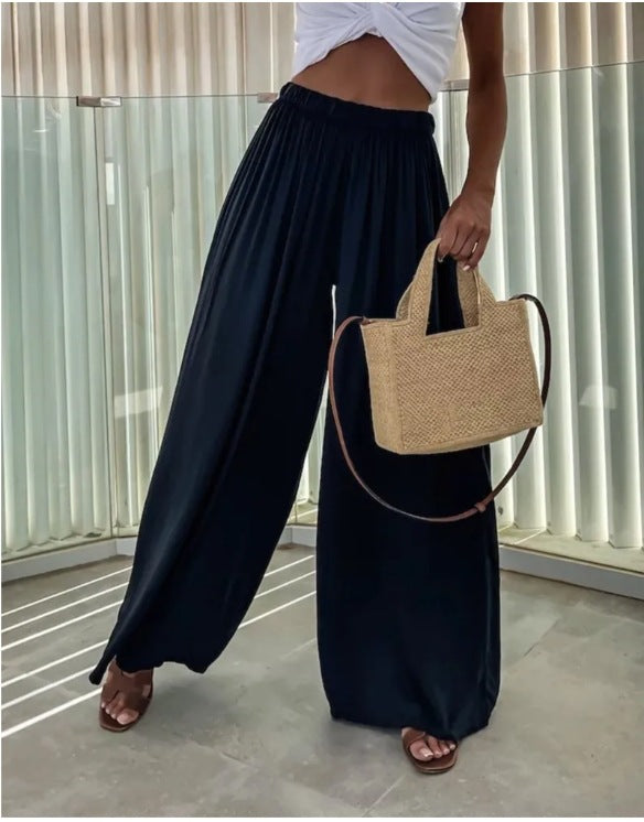 Black Elasticated Waist Straight Trouser
