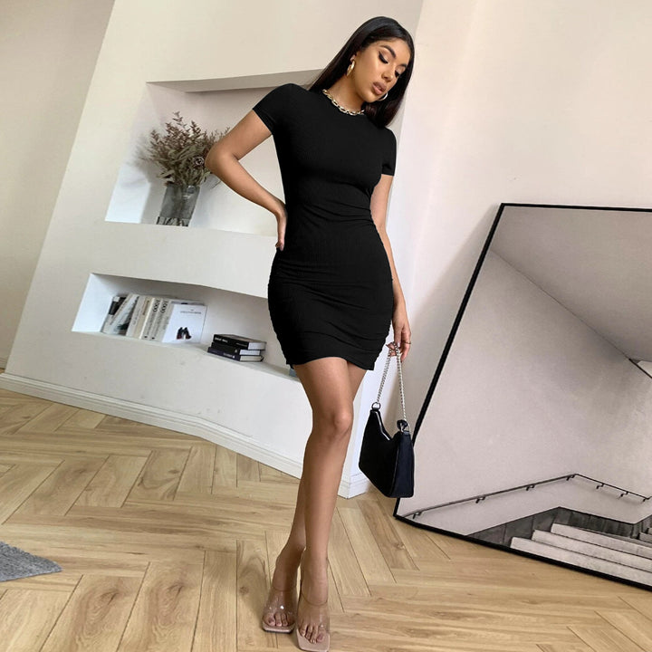 Black Short Sleeve Back Detail Dress